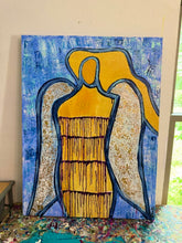 Load image into Gallery viewer, "Feeling A Loving Energy" Original Abstract Angel Figurative Painting Infused With Clear Quartz, Selenite, And Amethyst On Canvas