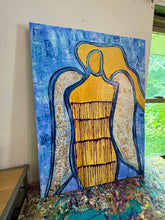 Load image into Gallery viewer, "Feeling A Loving Energy" Original Abstract Angel Figurative Painting Infused With Clear Quartz, Selenite, And Amethyst On Canvas