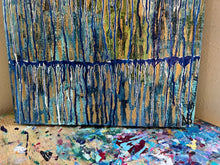 Load image into Gallery viewer, "A Different Rhythm' – Original Abstract Drip Painting Infused with Rose Quartz, Amethyst, Citrine &amp; Selenite
