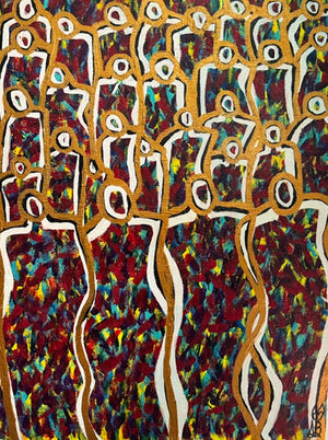 "Breaking The Mold" Original Abstract Figurative Painting Infused With Selenite, Amethyst, And Sleeping Beauty Turquoise