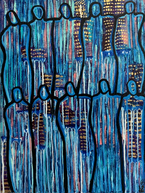 "Embrace It All" Original Figurative Painting Infused With Selenite, Black Obsidian, Black Tourmaline, and Amethyst