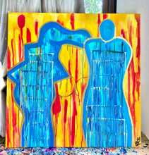 Load image into Gallery viewer, Original abstract figurative painting on canvas featuring an original poem handwritten on the back.
