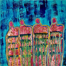 Load image into Gallery viewer, "Feeling The Good Vibrations" Original Abstract Figurative Painting Infused With Rose Quartz, Amethyst, And Selenite
