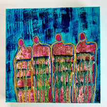 Load image into Gallery viewer, "Feeling The Good Vibrations" Original Abstract Figurative Painting Infused With Rose Quartz, Amethyst, And Selenite
