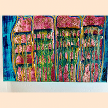 Load image into Gallery viewer, "Feeling The Good Vibrations" Original Abstract Figurative Painting Infused With Rose Quartz, Amethyst, And Selenite
