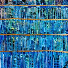 Load image into Gallery viewer, "Refelcting With Gratitude" Orignal Abstract Drip Painting Infused With Clear Quartz, Selenite, And Amethyst
